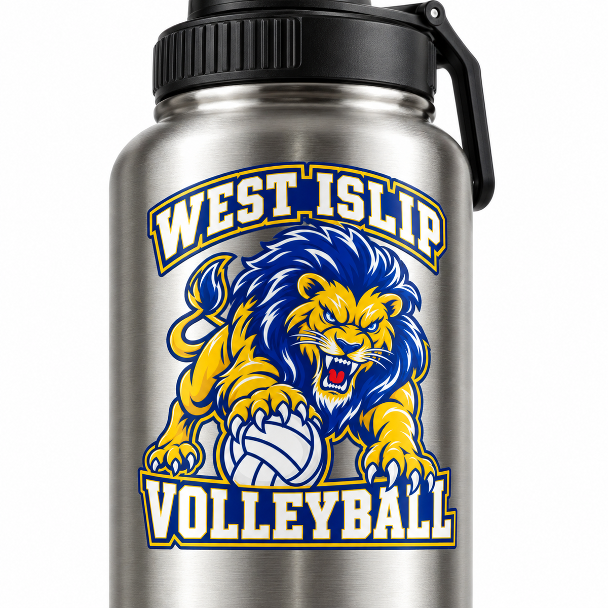 West Islip Volleyball Fierce Lion 32 oz Sport Water Bottle — Stainless Steel, detail view