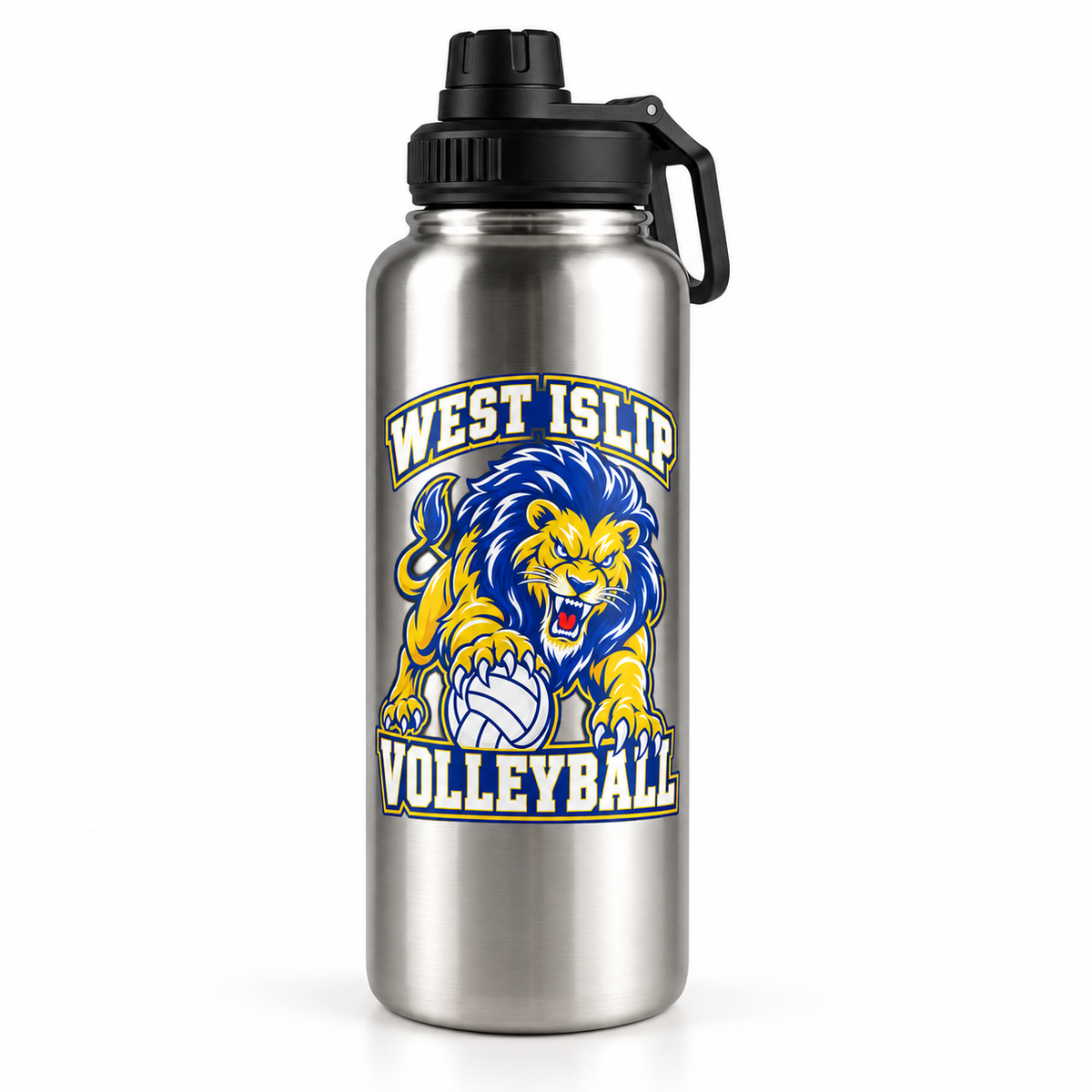 West Islip Volleyball Fierce Lion 32 oz Sport Water Bottle — Stainless Steel, angle view