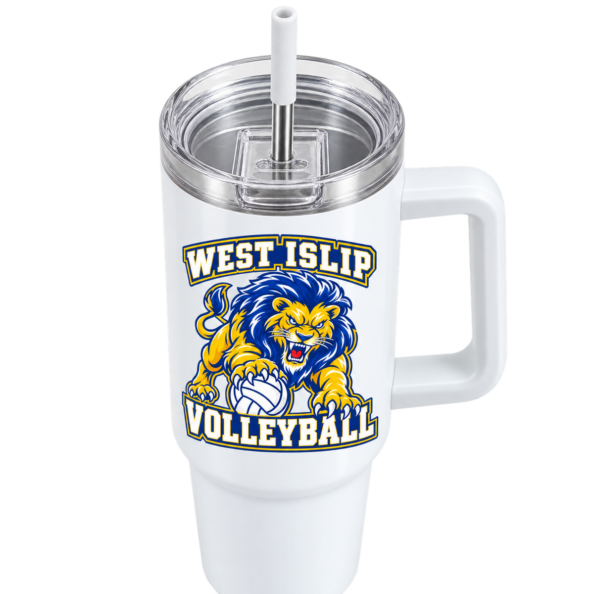West Islip Volleyball Fierce Lion 40 oz Handled Tumbler — White, feature view