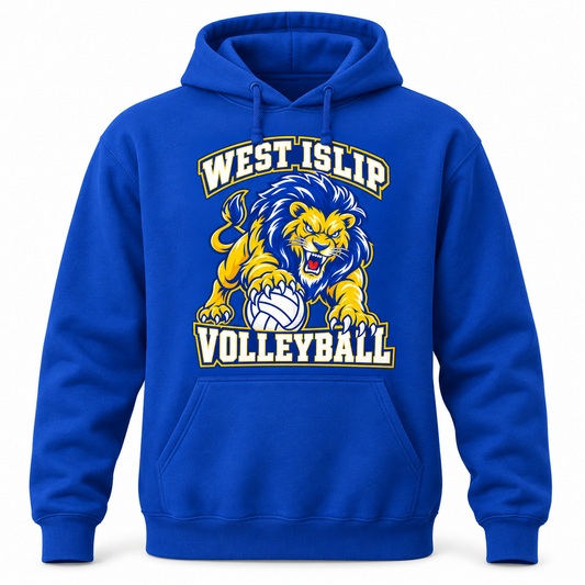 West Islip Volleyball Fierce Lion Pullover Hoodie — Royal Blue, front view