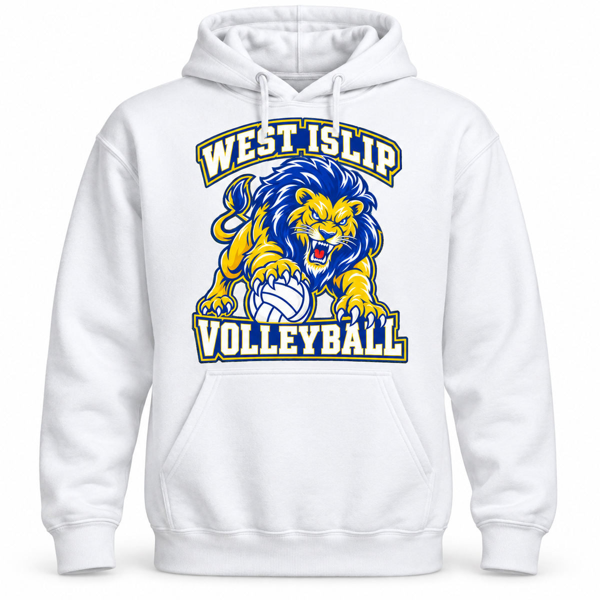 West Islip Volleyball Fierce Lion Pullover Hoodie — White, front view