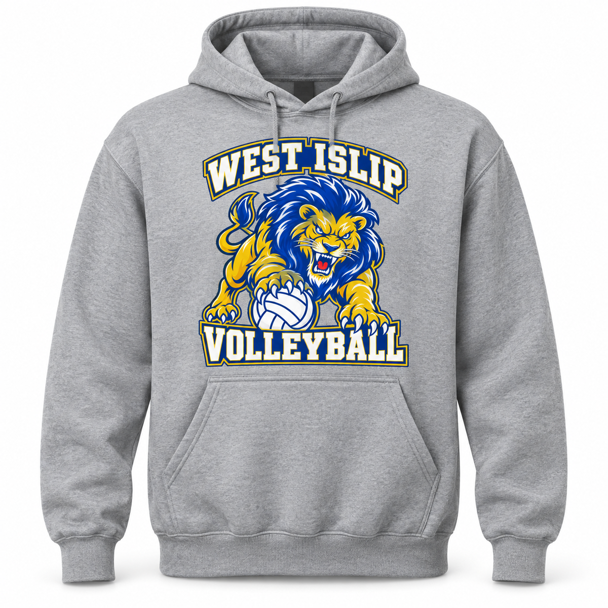 West Islip Volleyball Fierce Lion Pullover Hoodie — Sport Gray, front view