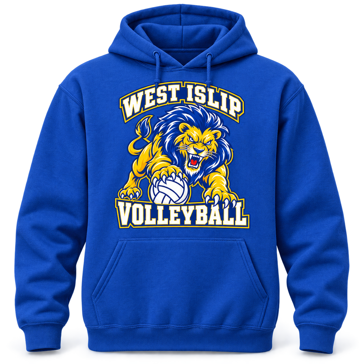 West Islip Volleyball Fierce Lion Pullover Hoodie — Royal Blue, detail view