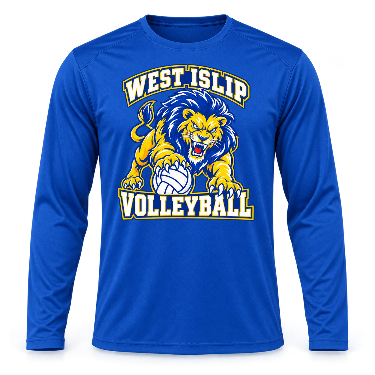 West Islip Volleyball Fierce Lion Performance Long Sleeve — True Royal, front view
