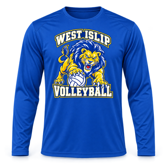 West Islip Volleyball Fierce Lion Performance Long Sleeve — True Royal, front view