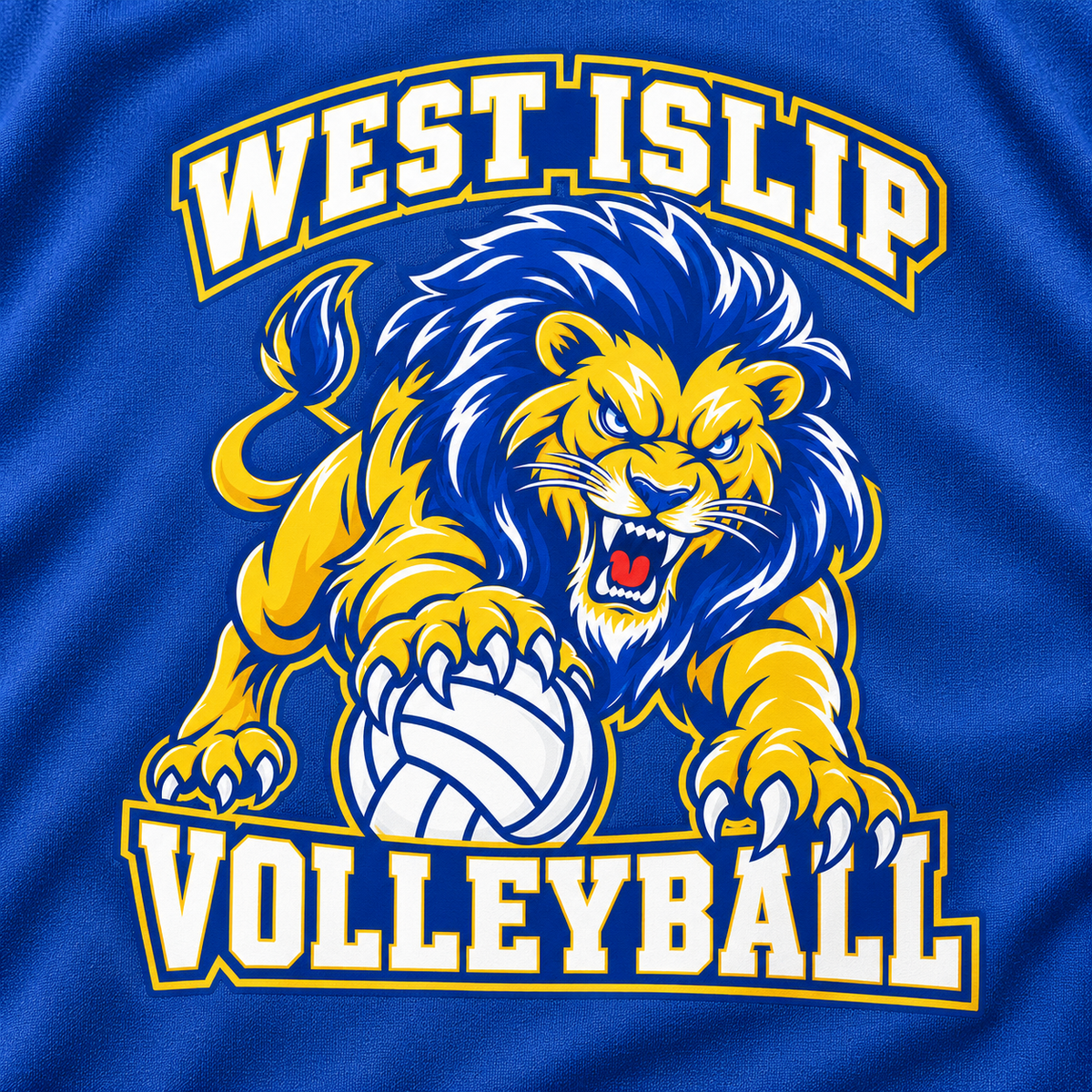 West Islip Volleyball Fierce Lion Performance Long Sleeve — True Royal, detail view