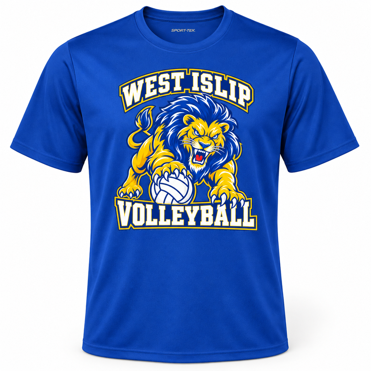 West Islip Volleyball Fierce Lion Performance Tee — True Royal, front view