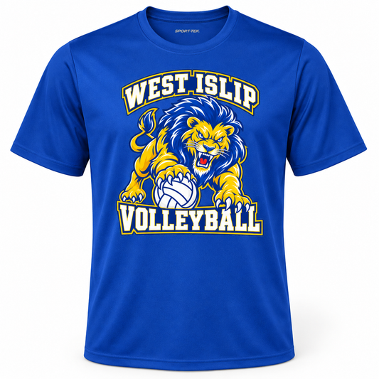 West Islip Volleyball Fierce Lion Performance Tee — True Royal, front view
