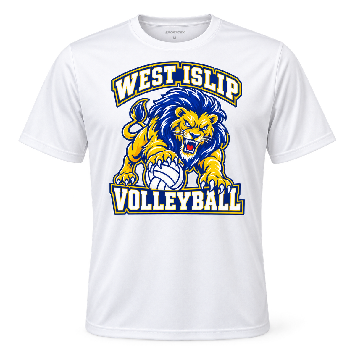 West Islip Volleyball Fierce Lion Performance Tee — White, front view