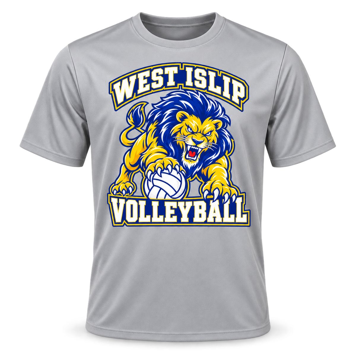 West Islip Volleyball Fierce Lion Performance Tee — Silver, front view