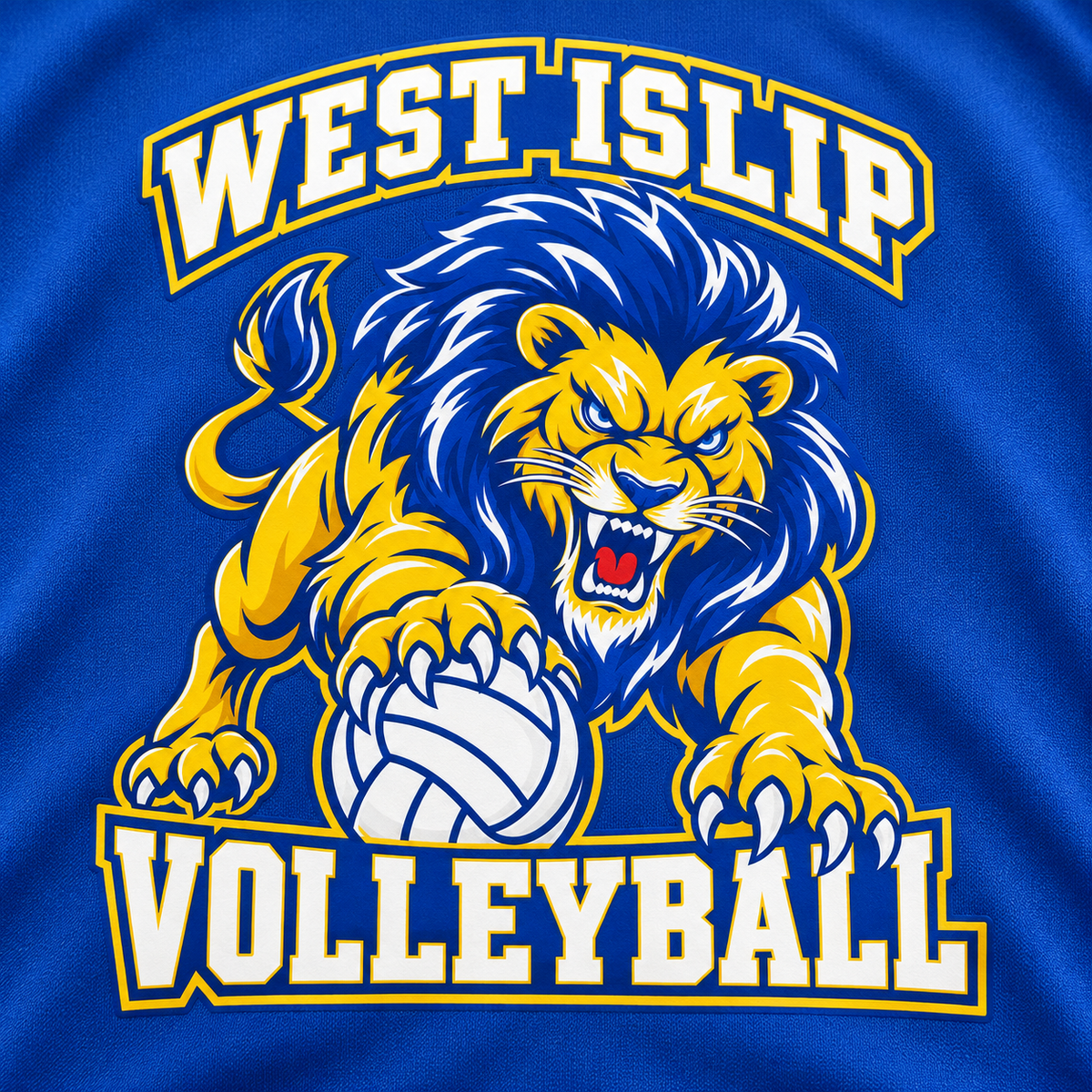 West Islip Volleyball Fierce Lion Performance Tee — True Royal, detail view