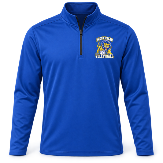 West Islip Volleyball Fierce Lion Performance Quarter-Zip — True Royal, front view