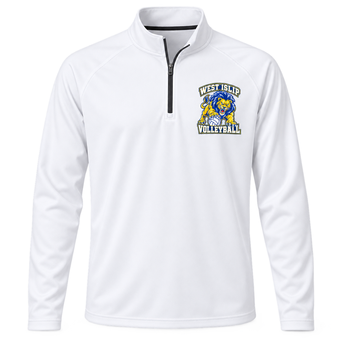 West Islip Volleyball Fierce Lion Performance Quarter-Zip — White, front view