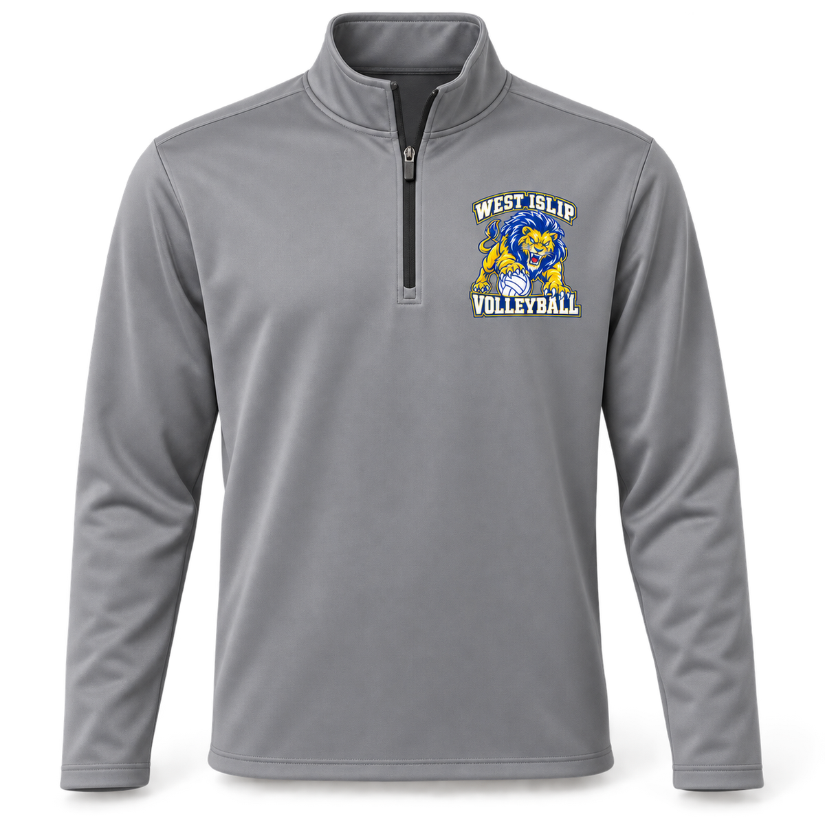 West Islip Volleyball Fierce Lion Performance Quarter-Zip — Grey Concrete, front view