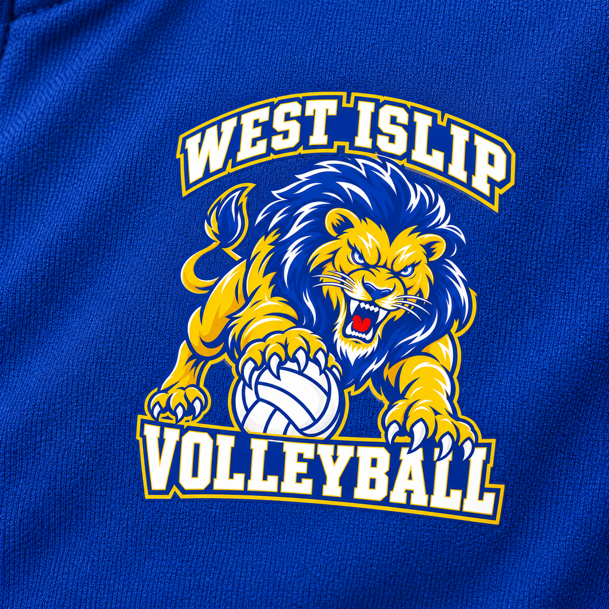 West Islip Volleyball Fierce Lion Performance Quarter-Zip — True Royal, detail view