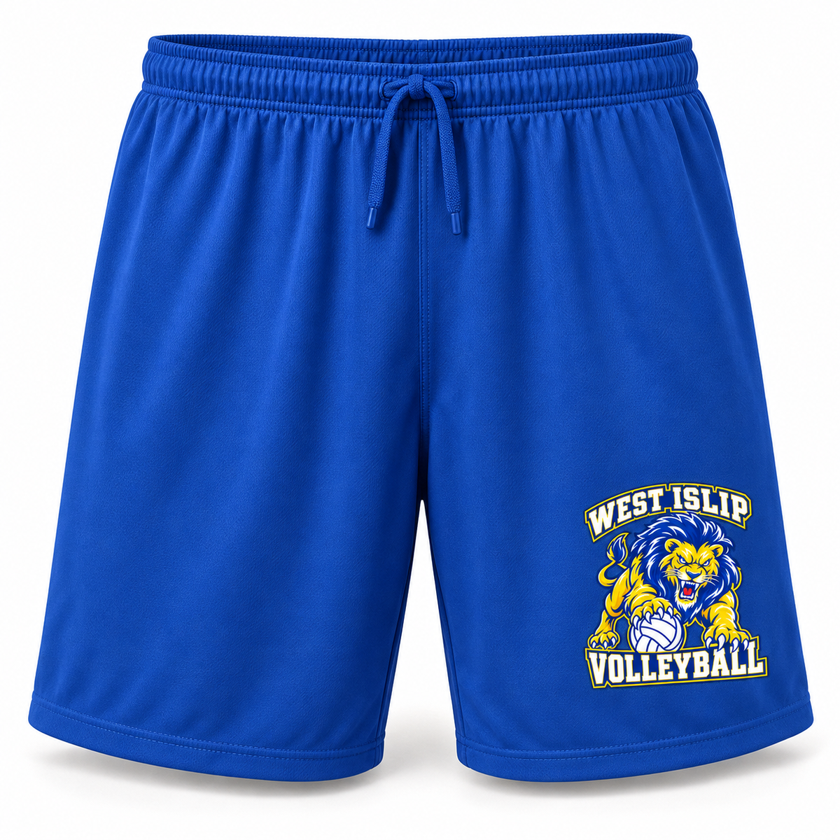 West Islip Volleyball Fierce Lion Performance Shorts — True Royal, front view