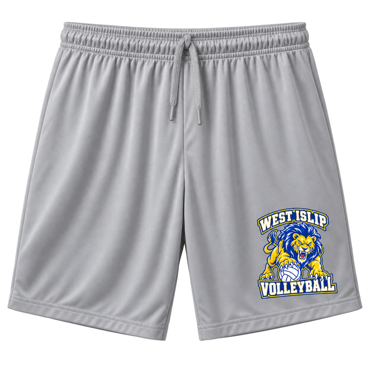 West Islip Volleyball Fierce Lion Performance Shorts — Silver, front view
