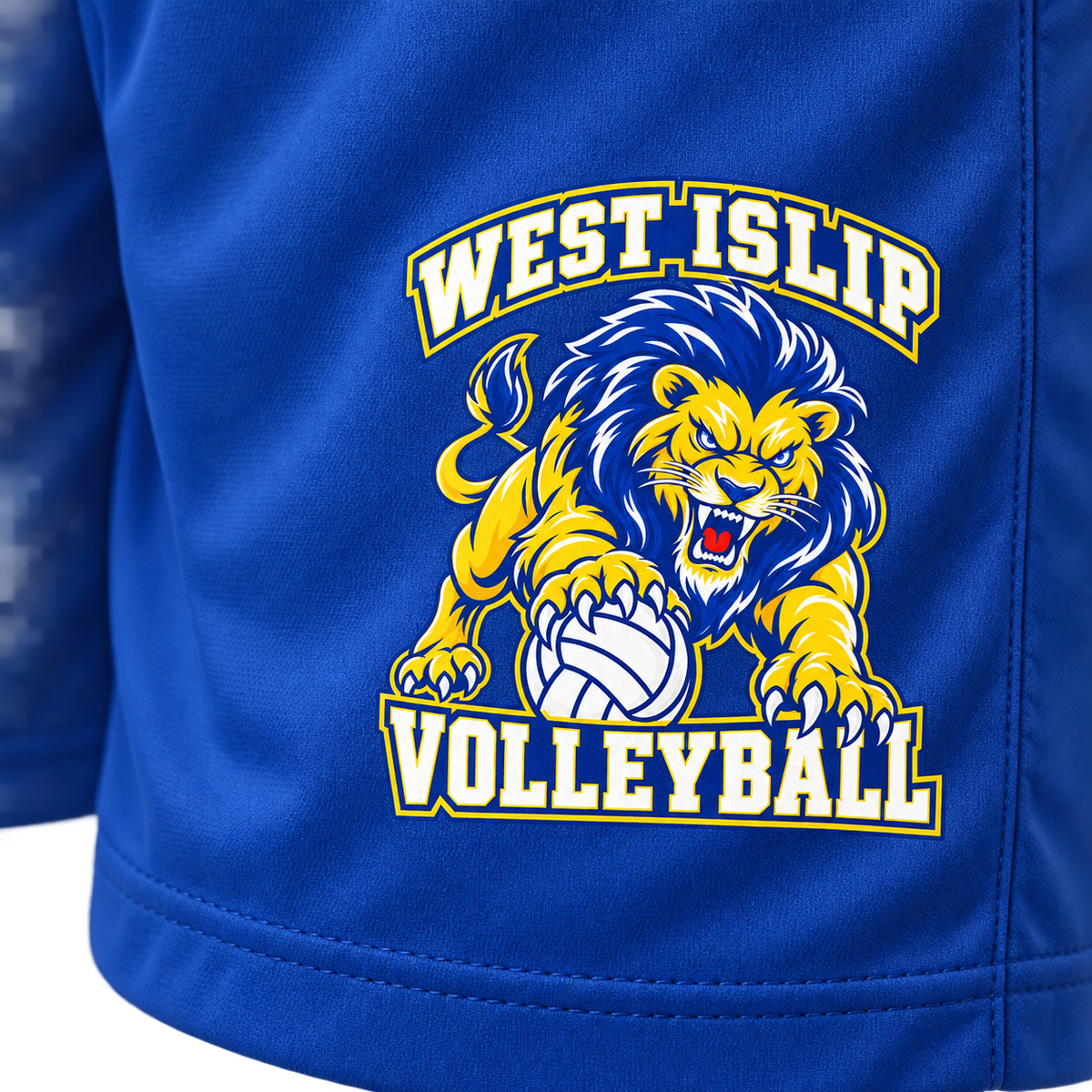 West Islip Volleyball Fierce Lion Performance Shorts — True Royal, detail view