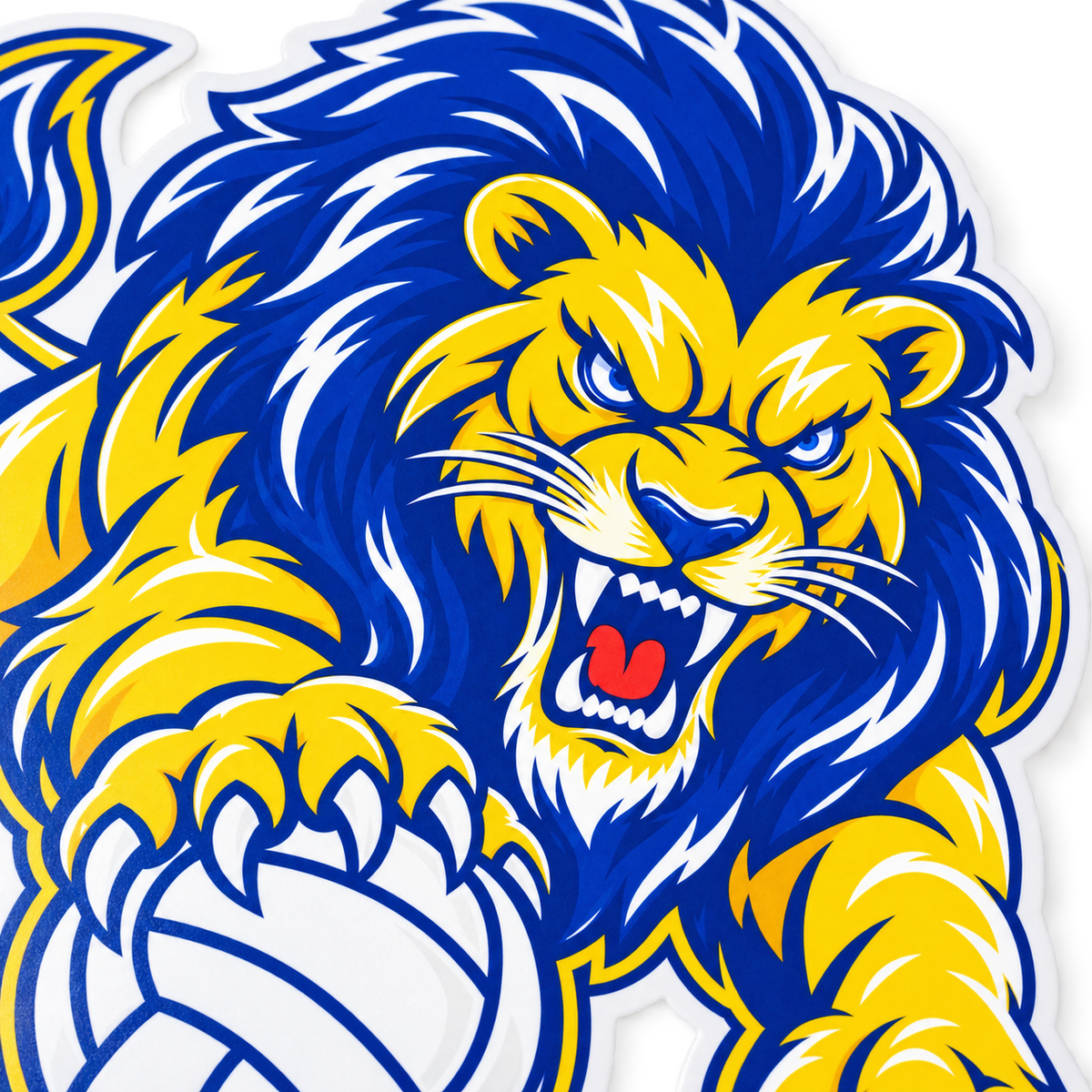 West Islip Volleyball Fierce Lion Die-Cut Vinyl Sticker — Royal / Gold / White, detail view