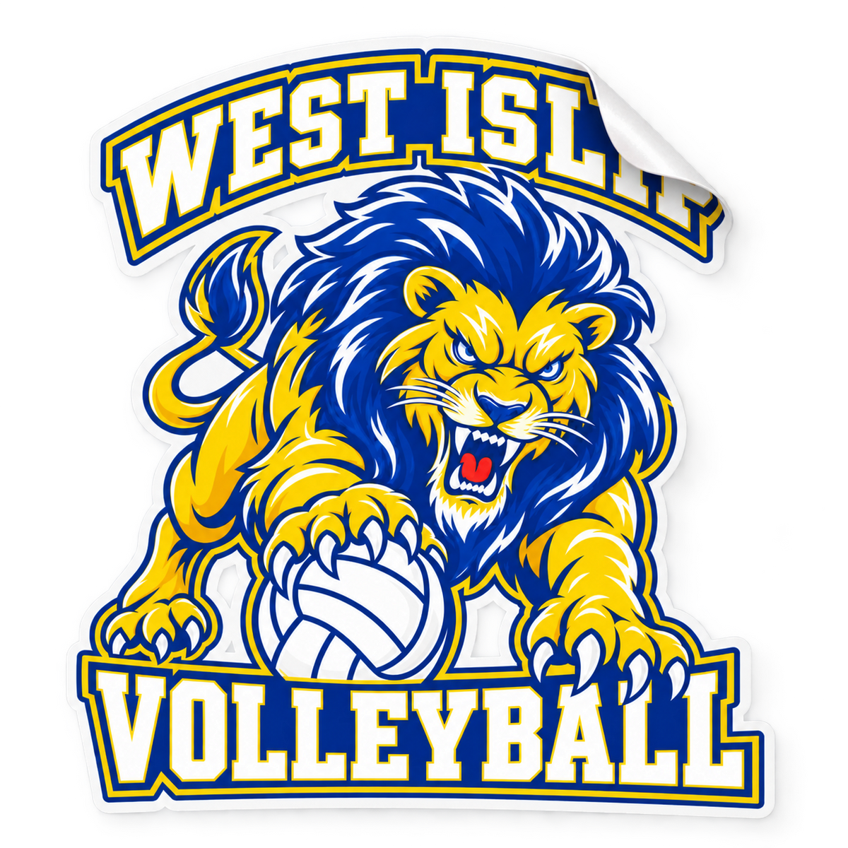 West Islip Volleyball Fierce Lion Die-Cut Vinyl Sticker — Royal / Gold / White, feature view