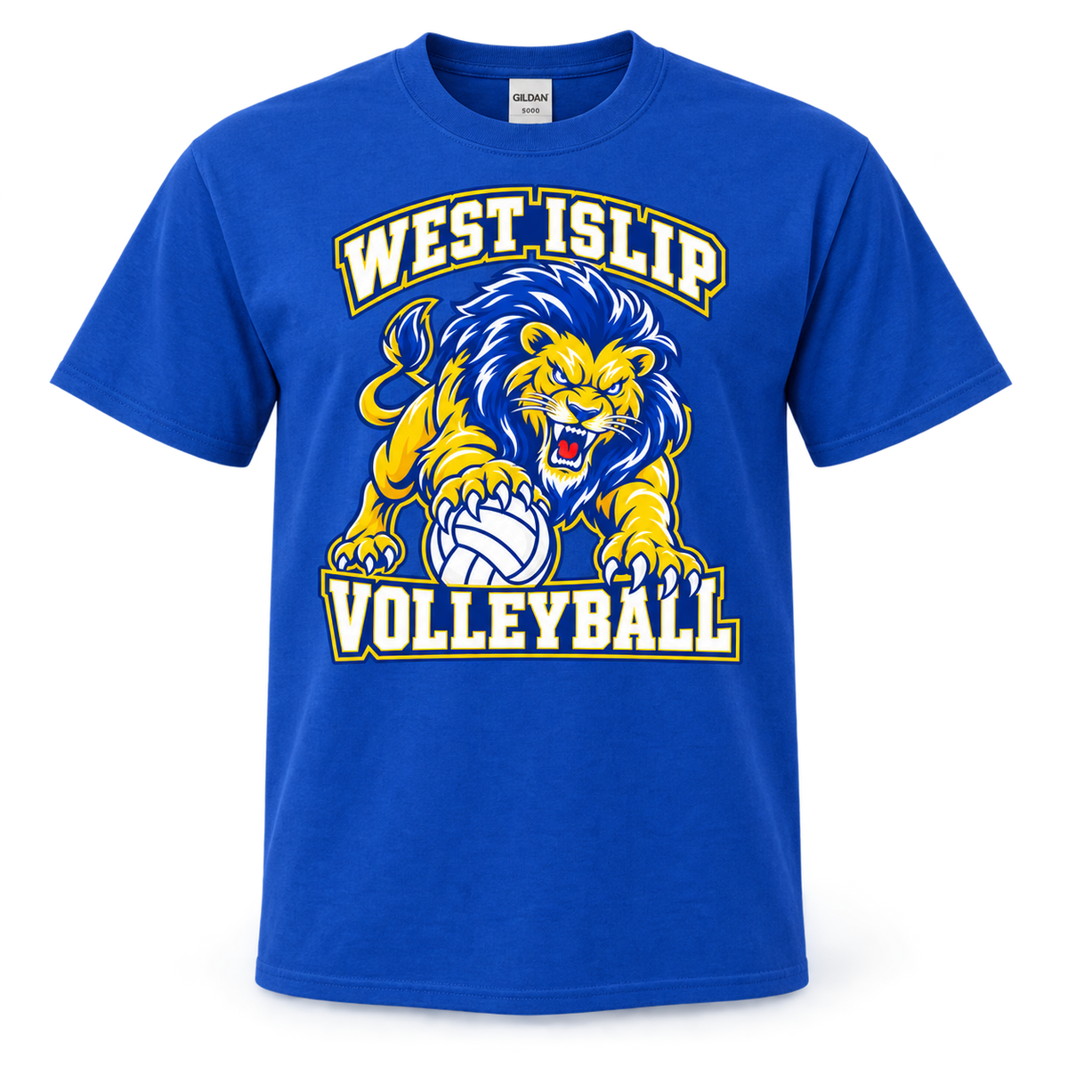 West Islip Volleyball Fierce Lion Cotton Tee — Royal Blue, front view