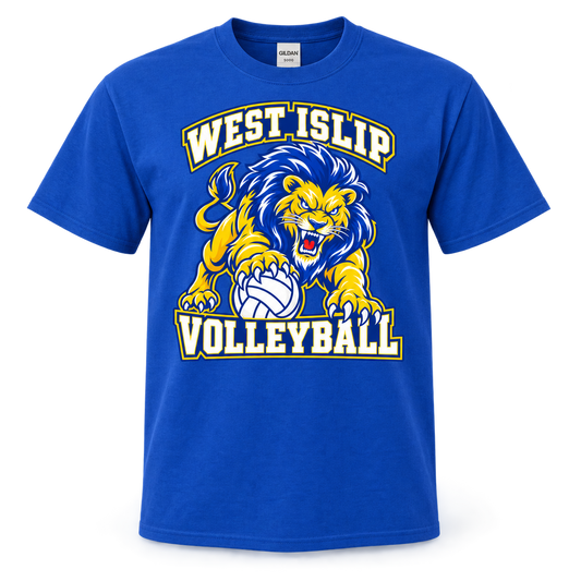West Islip Volleyball Fierce Lion Cotton Tee — Royal Blue, front view