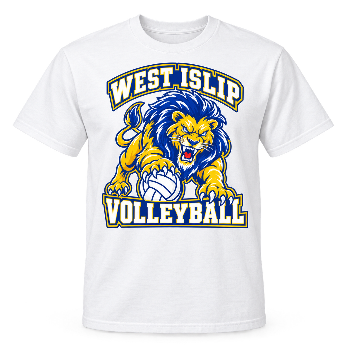West Islip Volleyball Fierce Lion Cotton Tee — White, front view