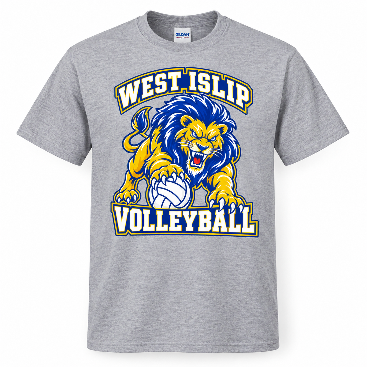 West Islip Volleyball Fierce Lion Cotton Tee — Sport Gray, front view