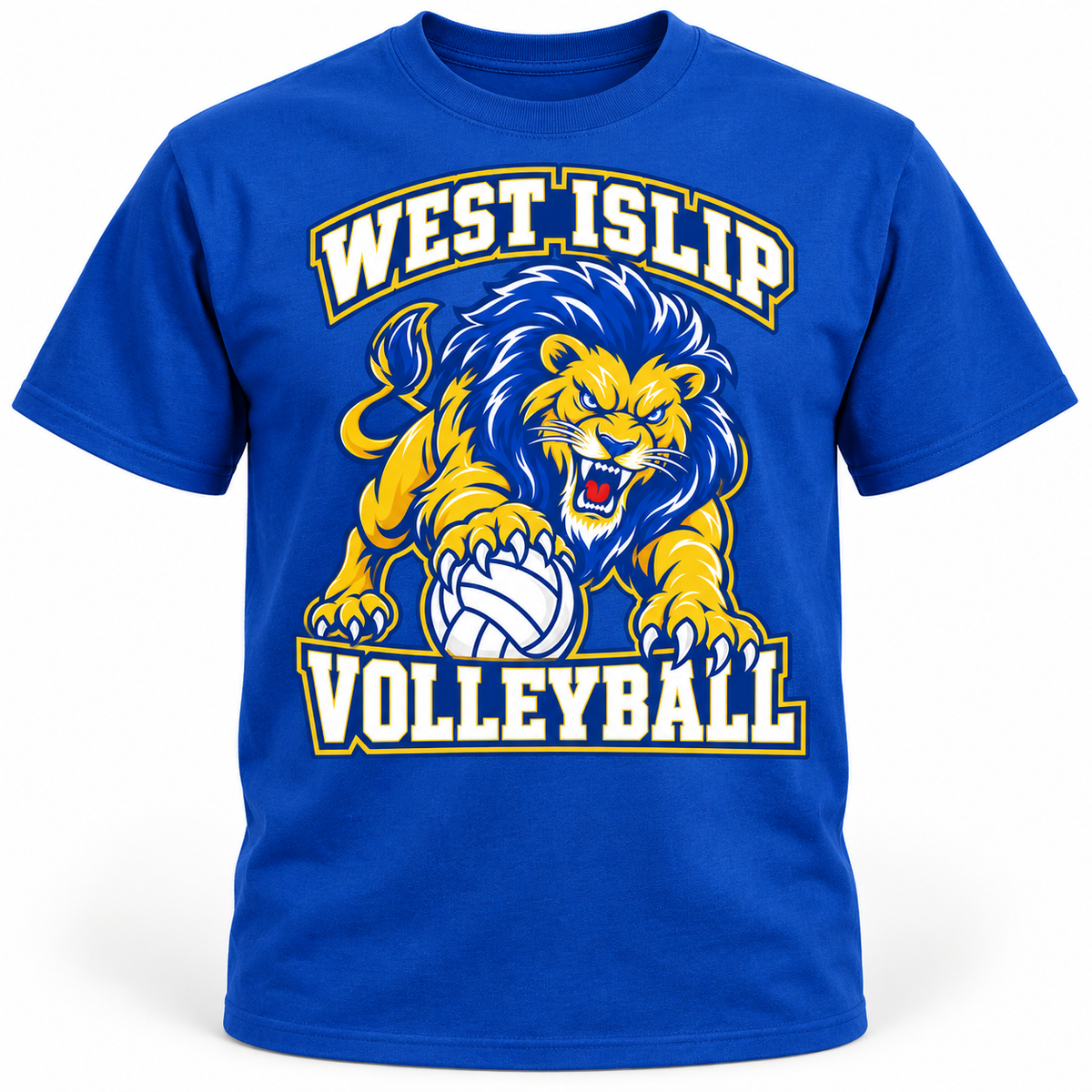 West Islip Volleyball Fierce Lion Cotton Tee — Royal Blue, detail view