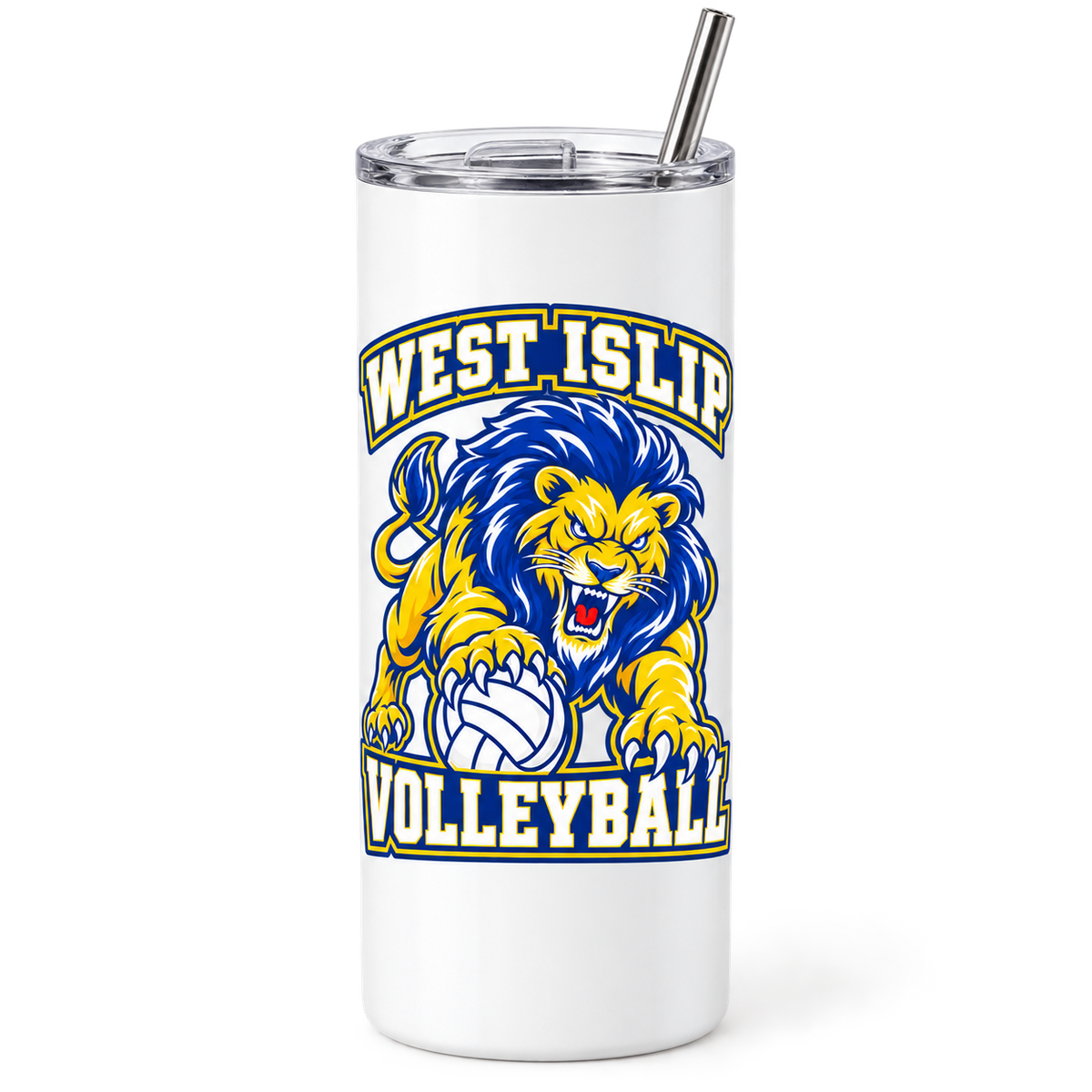 West Islip Volleyball Fierce Lion 20 oz Skinny Tumbler — White, front view