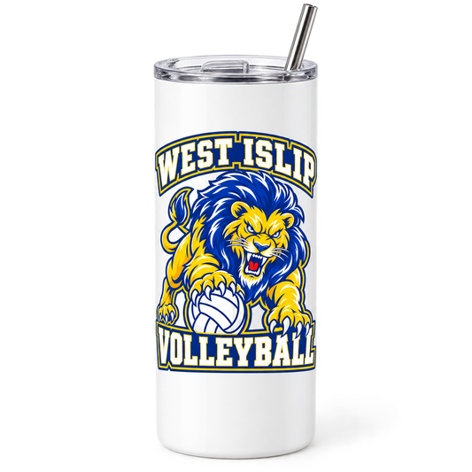 West Islip Volleyball Fierce Lion 20 oz Skinny Tumbler — White, front view