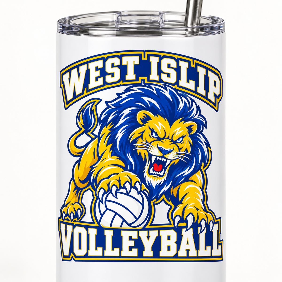 West Islip Volleyball Fierce Lion 20 oz Skinny Tumbler — White, detail view