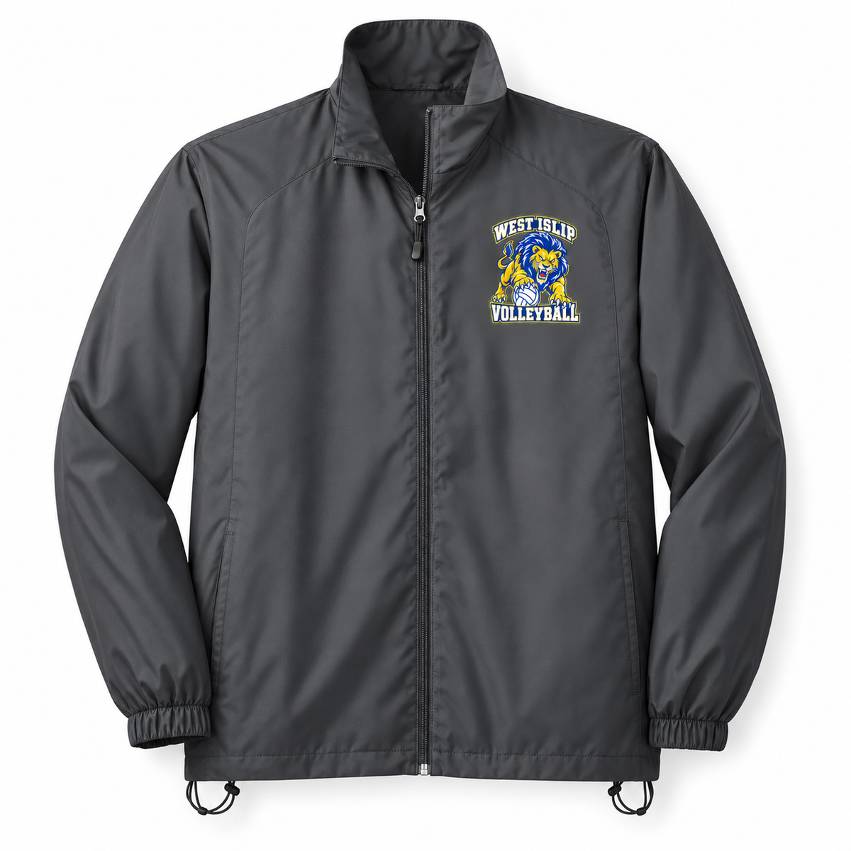 West Islip Volleyball Fierce Lion Full-Zip Wind Jacket — Graphite, front view