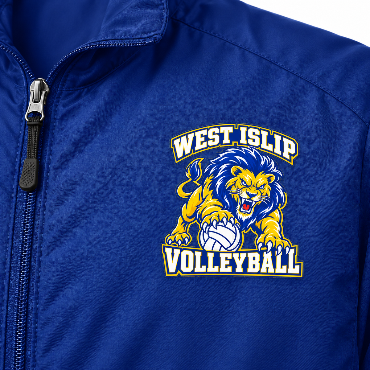 West Islip Volleyball Fierce Lion Full-Zip Wind Jacket — True Royal, detail view