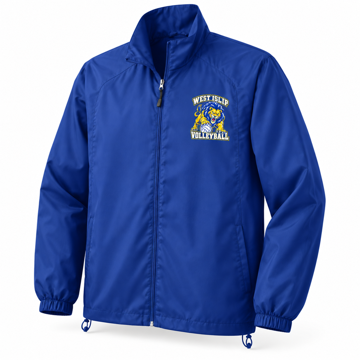 West Islip Volleyball Fierce Lion Full-Zip Wind Jacket — True Royal, angle view