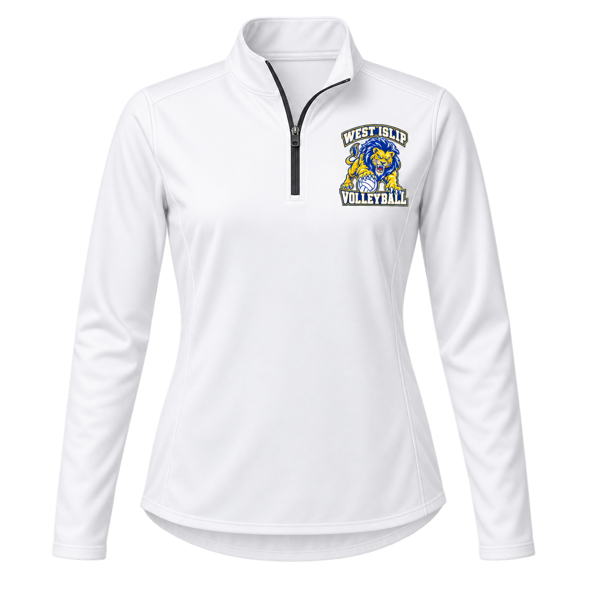 West Islip Volleyball Fierce Lion Women's Performance Quarter-Zip — White, front view
