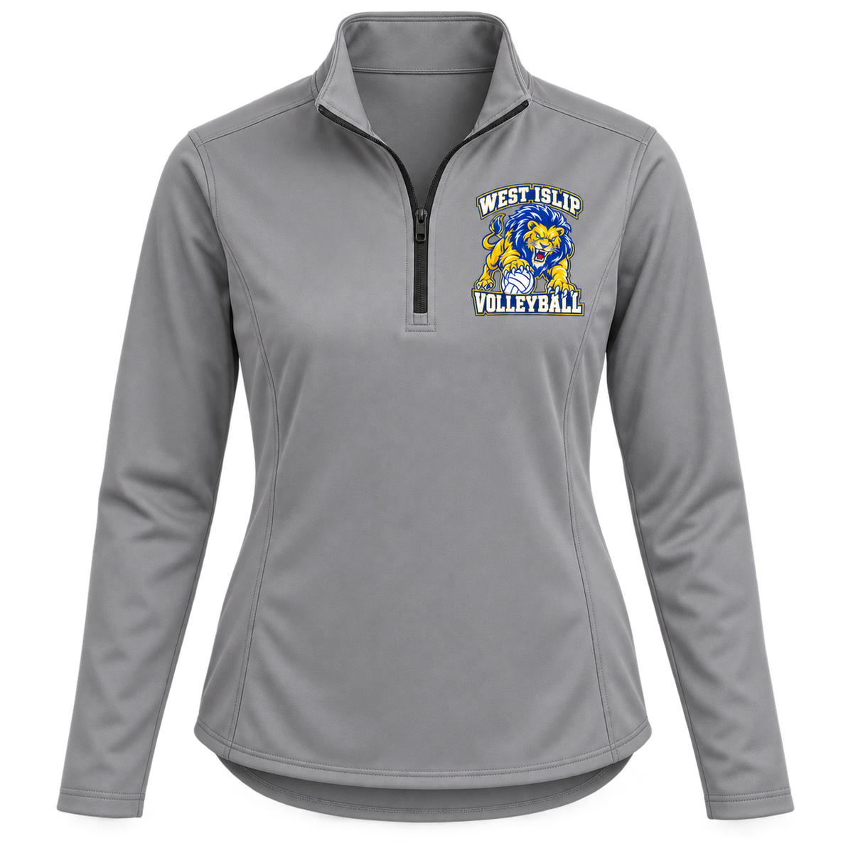 West Islip Volleyball Fierce Lion Women's Performance Quarter-Zip — Grey Concrete, front view