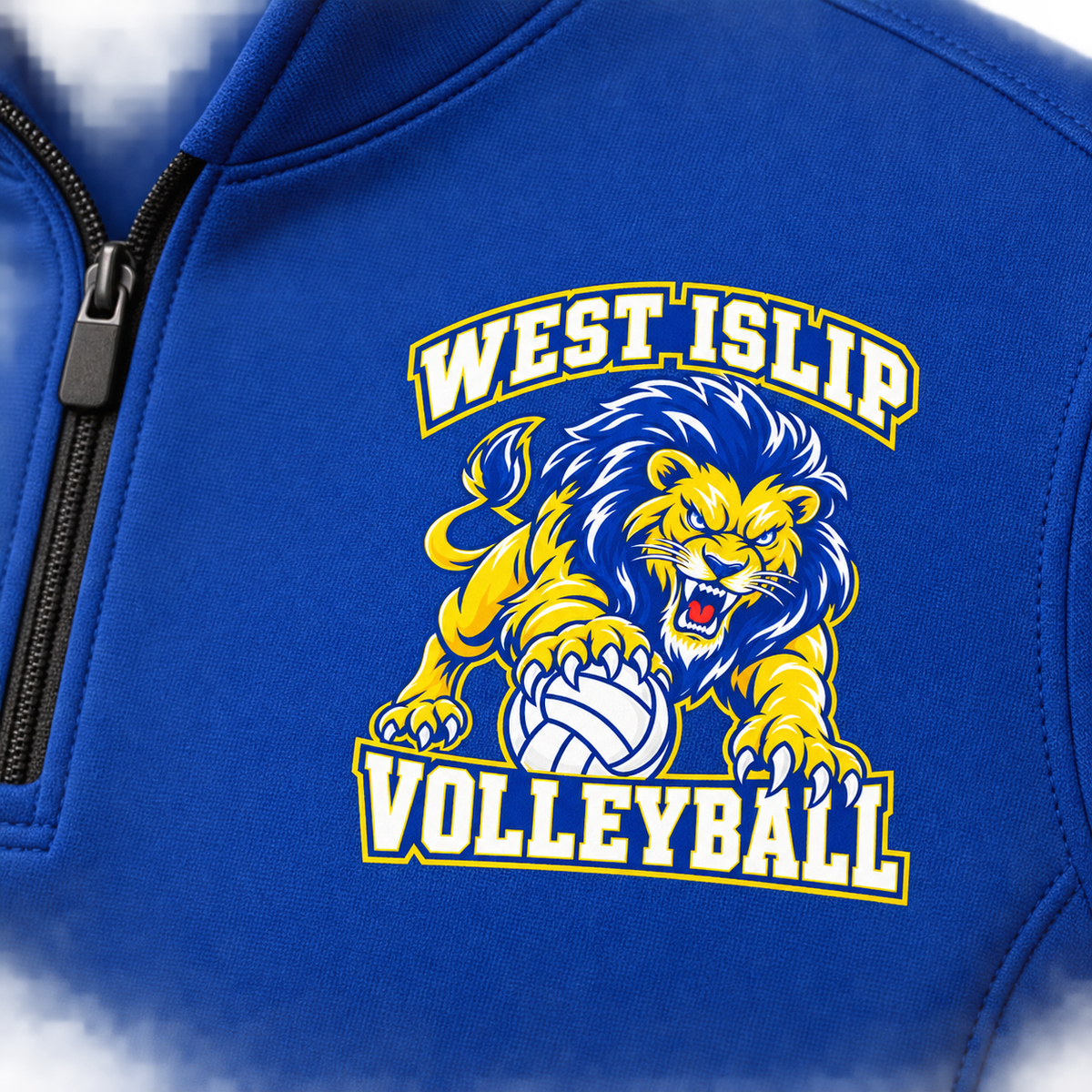 West Islip Volleyball Fierce Lion Women's Performance Quarter-Zip — True Royal, detail view