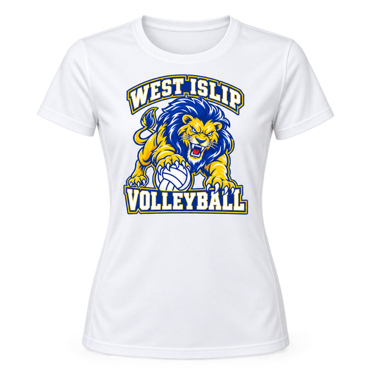 West Islip Volleyball Fierce Lion Women's Performance Tee — White, front view