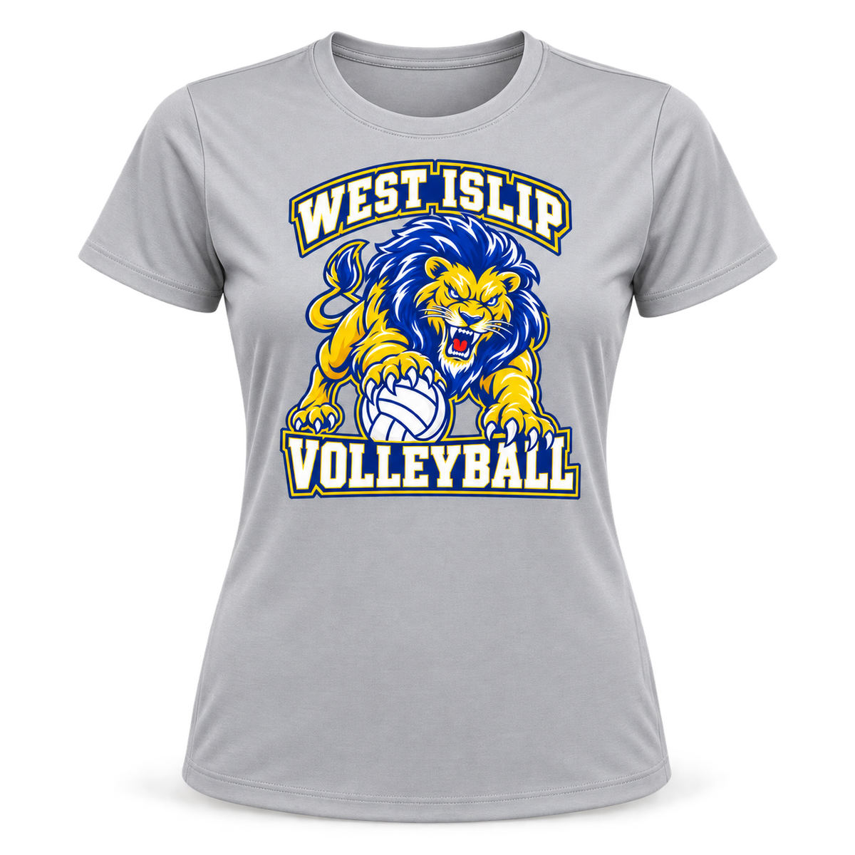 West Islip Volleyball Fierce Lion Women's Performance Tee — Silver, front view