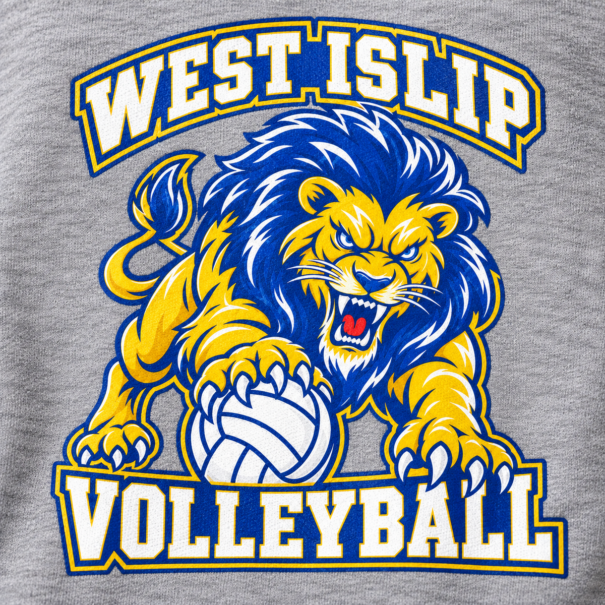 West Islip Volleyball Fierce Lion Youth Crewneck Sweatshirt — Sport Gray, detail view