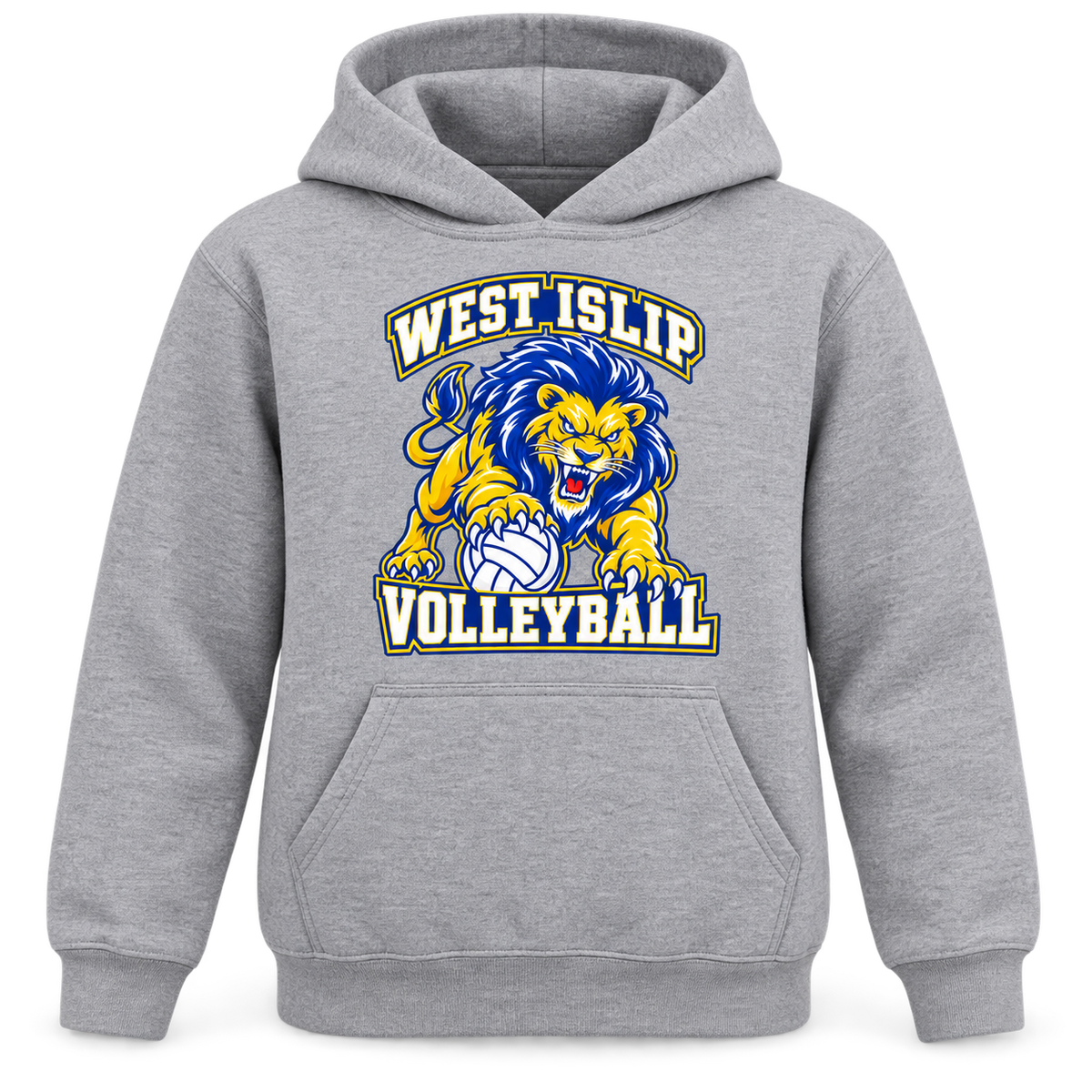 West Islip Volleyball Fierce Lion Youth Pullover Hoodie — Sport Gray, front view