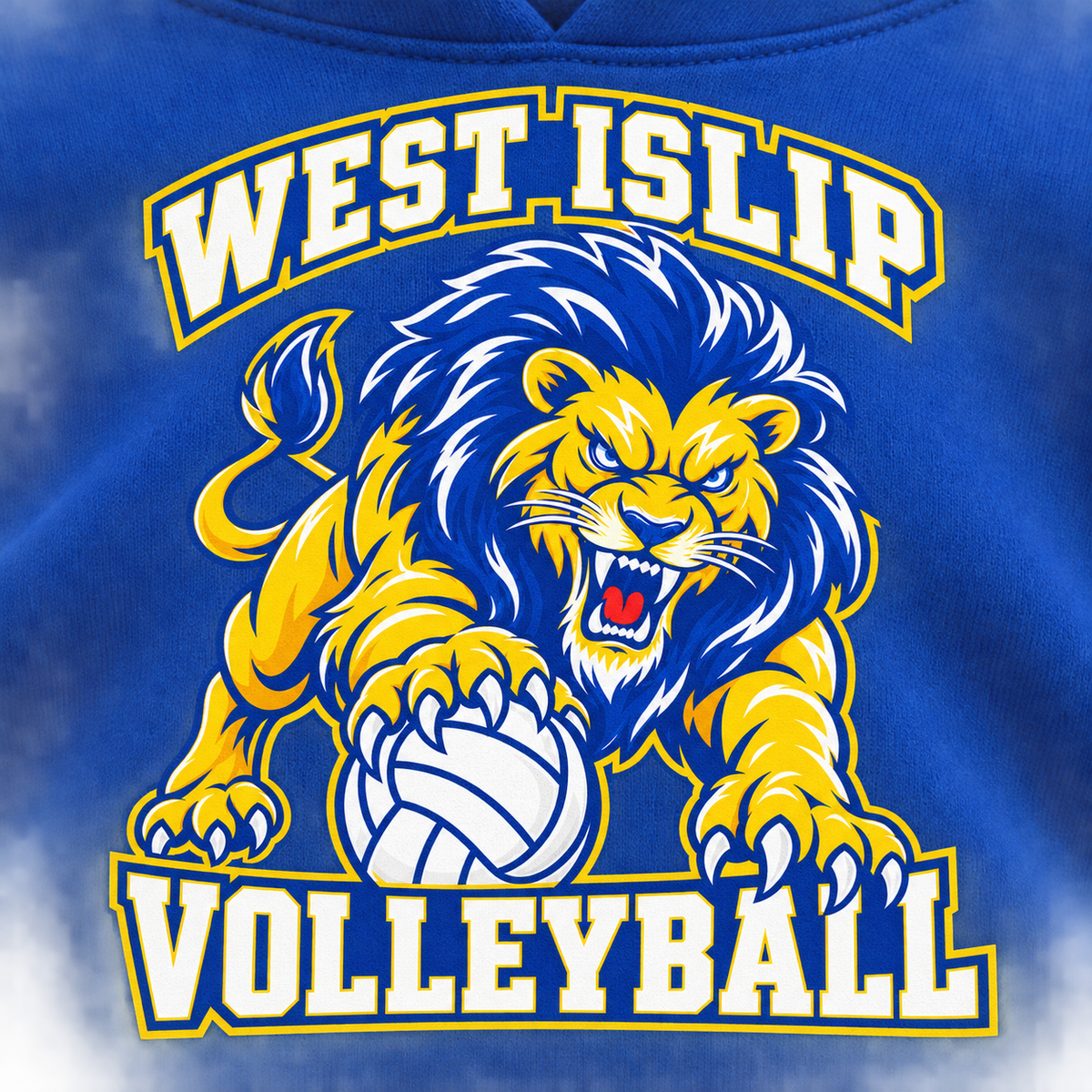 West Islip Volleyball Fierce Lion Youth Pullover Hoodie — Royal Blue, detail view