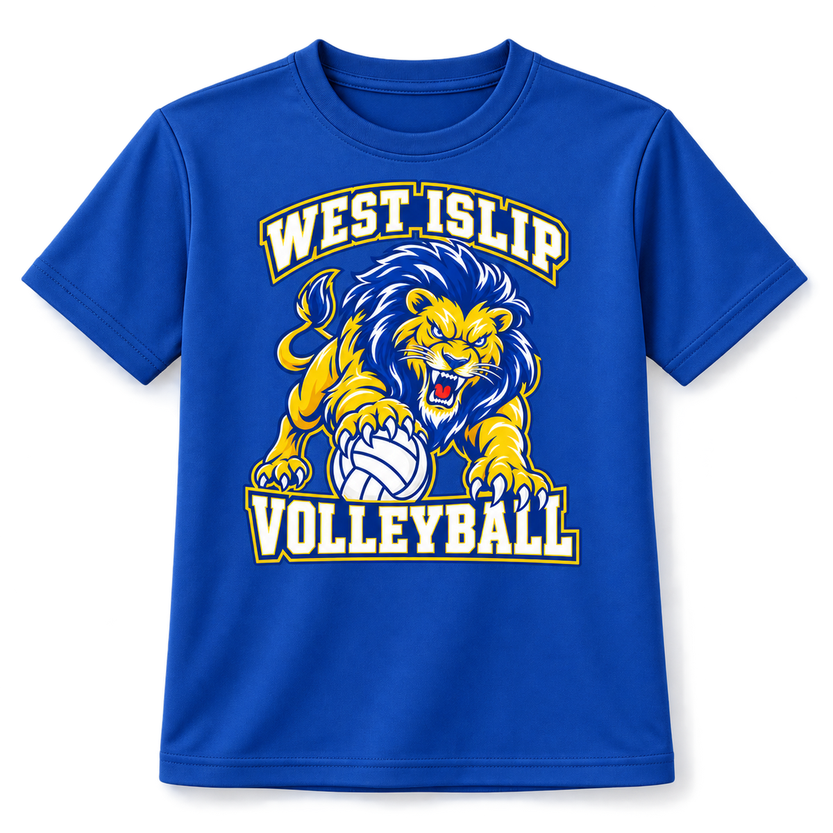 West Islip Volleyball Fierce Lion Youth Performance Tee — True Royal, front view