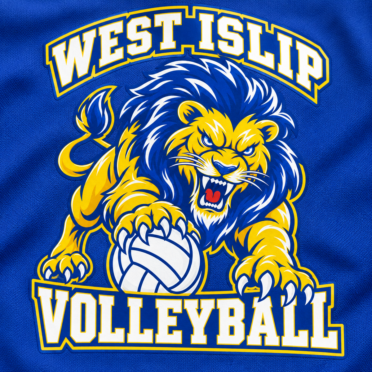 West Islip Volleyball Fierce Lion Youth Performance Tee — True Royal, detail view