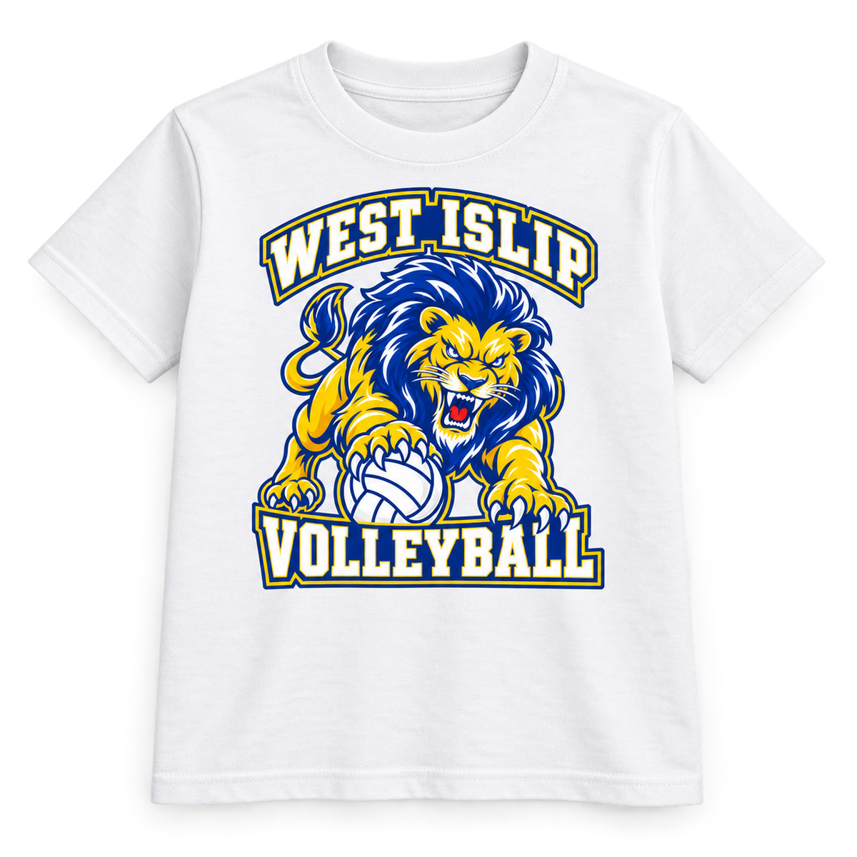 West Islip Volleyball Fierce Lion Youth Cotton Tee — White, front view