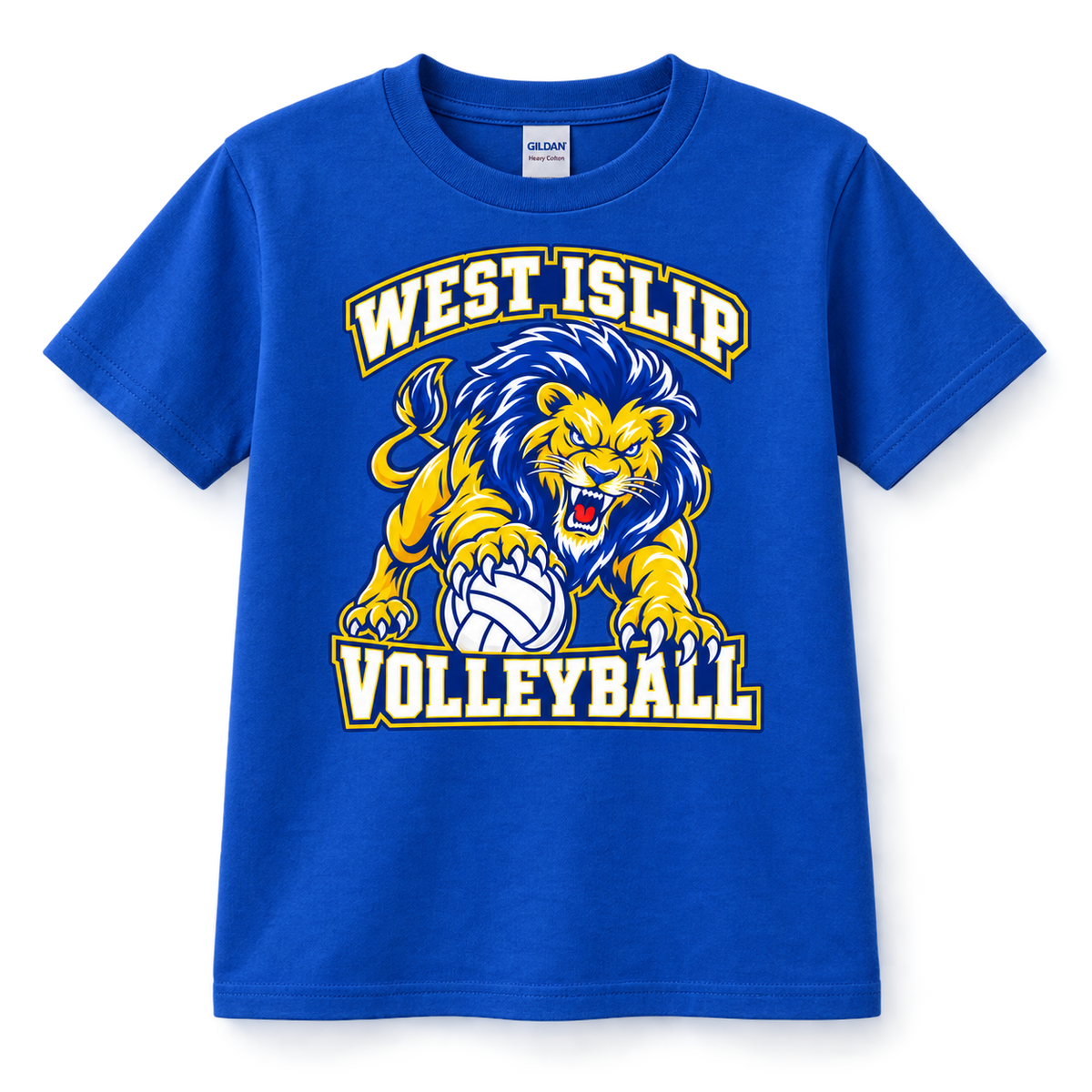 West Islip Volleyball Fierce Lion Youth Cotton Tee — Royal Blue, front view