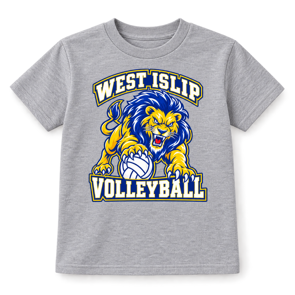 West Islip Volleyball Fierce Lion Youth Cotton Tee — Sport Gray, front view