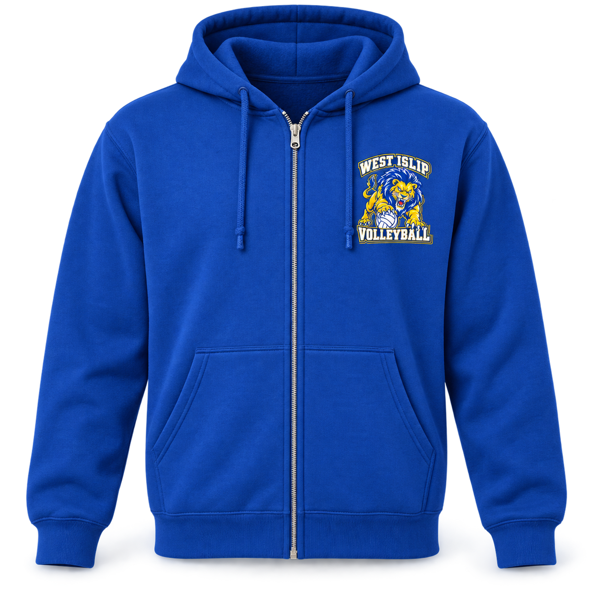 West Islip Volleyball Fierce Lion Full-Zip Hoodie — Royal Blue, front view