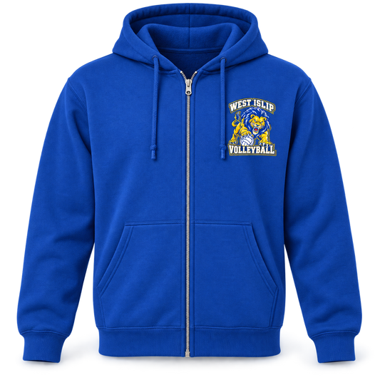 West Islip Volleyball Fierce Lion Full-Zip Hoodie — Royal Blue, front view